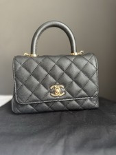 CHANEL Coco Mini Top Handle Caviar Leather Shoulder Bag Black