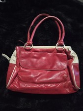 Vintage Red Cream Faux Leather Tote Shoulder Bag Y2K 00s Indie Sleaze Retro