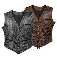 Men's Motorcycle Club Leather Waistcoat with Concealed Carry Arms Design
