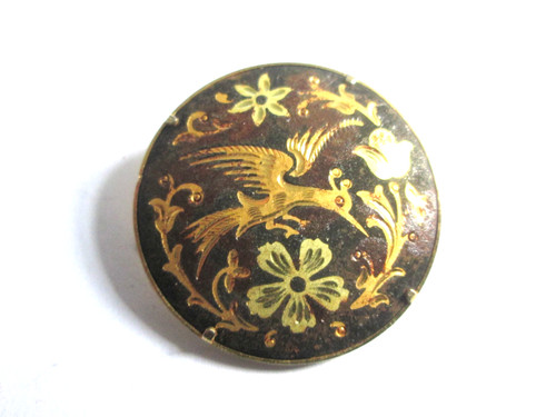 Vintage damascene brooch black - damascene,