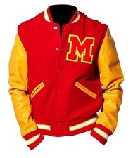 Men's MJ Thriller Michael Jackson Red M Logo Varsity Letterman Bomber Jacket