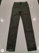 Marks & Spencer Skinny Leather-Look Faux Stretch Trousers/Jeans Green Uk10 Long