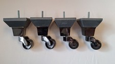 Set Of 4 Furniture Feet Grey Wood With Silver Chrome Castors