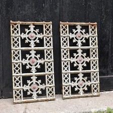 Antique Victorian Salvaged Cast Iron Painted Vent Grill Alter Grave Rail Pair