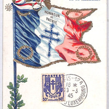 FRANCE WW2 Postcard 1945 *LIBERATION* Souvenir FLAG Paris {samwells-covers}PX331