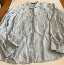 M&S Autograph Chambray Blue Linen Shirt Size 14 Cool Pockets No Peep Placket Fab