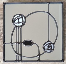 ACD Glass Art Mirror 23cm Square Leaded Stained Rennie Mackintosh Rose Design