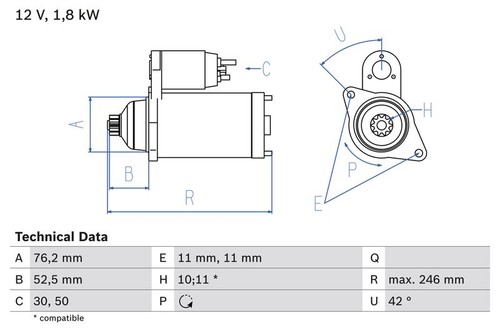 Starter bosch for audi - a2, 1.4