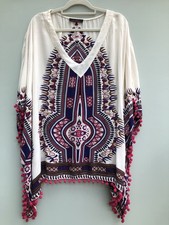 So Fabulous Ladies Kaftan 16-18 Cream Blue Pink V Neck Sleeveless 56” Bust New