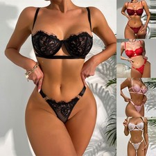 Womens Sexy Lace Push Up Bra Set G-String Thong Underwear Nightwear Lingerie