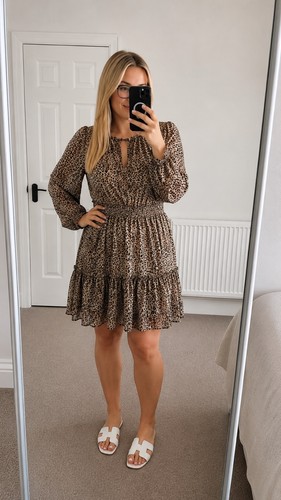 Apricot leopard print tiered - apricot,