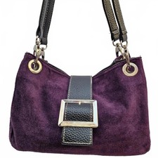 Purple suede shoulder bag with buckle detail