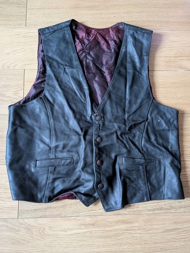 Black leather biker waistcoat - black,