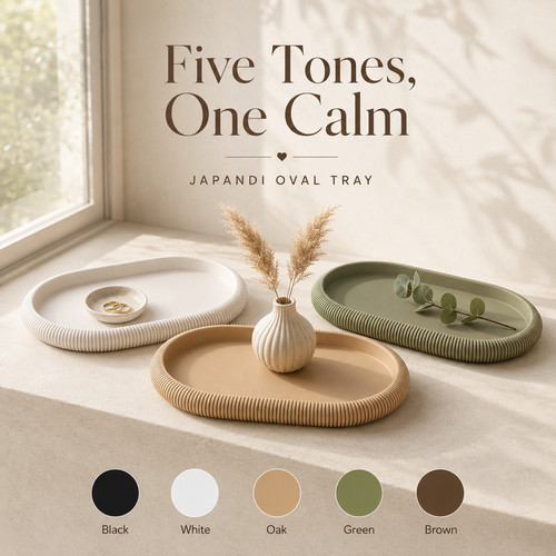 Japandi oval tray with - japandi, fluted