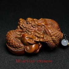2.7 Inch Old Chinese Boxwood Hand carved Dragon Figure statue Netsuke Collection