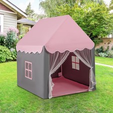 Castle Play Tent for Children with Mat & Star Lights Pink 121x105x136cm