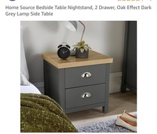 Bedside 2 Drawer Bedroom Furniture Graphite Oak Top Metal Handle Wood Nightstand