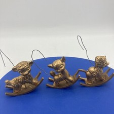 Vtg Miniature Glitter Rocking Horse Deer Sheep Lamb Ornaments Gold Mini MCM