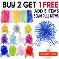 LARGE 50mm PREMIUM GIFT ORGANZA PULL BOW WEDDING CAR BIRTHDAY FLOWER HAMPER BOWS