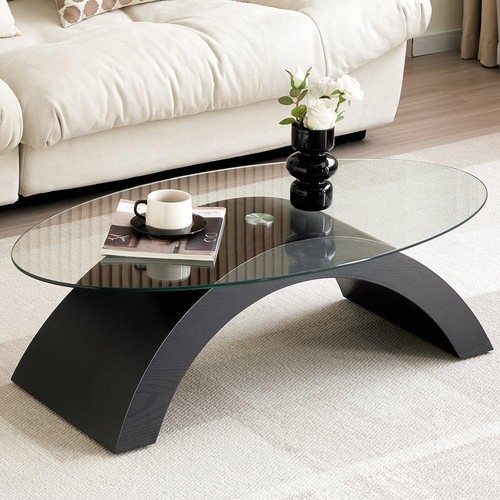 Oval clear glass coffee table - glass,