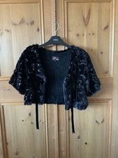 Yumi Women's New Black Short Sleeve Faux Fur Shrug Bolero Jacket M + Sequins