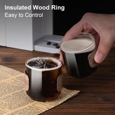 Set of 2 Contemporary Stylish Espresso Cups with walnut hand grip, new in box