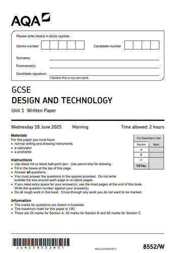 Aqa gcse design and technology - design,