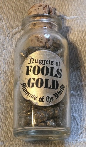 Small corked jar fools gold - small,
