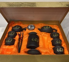 Vintage Chinese Yixing Zisha Purple Clay Teapot Set in box dragon 1 missing cups