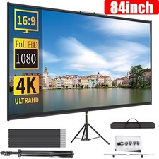 84" Projector Screen w/Tripod Stand Portable Home Outdoor Movie Screen 16:9 4K