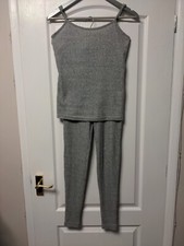 Brand New Ladies Mrs Hinch Grey Ribbed 2 Piece Long Trouser Lounge Wear Size Sma