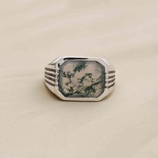 Green Moss Agate Men's Ring