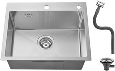 Kitchen Sink Topmount Strainer Waste Overflow Kit Single Bowl Stainless Steel 