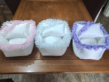 ALL 3 REBORN/DOLLY 11" PRESENTATION/DISPLAY CRIB *WHITE SATIN/PINK,BLUE,PURPLE*