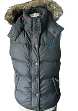 Jack Wills Size 12 Grey Down Filled Puffer Quilted Gilet Body Warmer Fur Hood