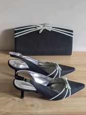 Jacques Vert Leaf & Acorn Range Black & Mint Trim Shoes UK 7 & Matching Bag 