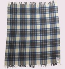 Highland Home Industries Blue Check Wool Blanket Plaid Scottish Throw Fringe