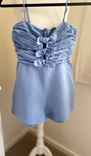 Zara Linen Light Blue Bow Playsuit Size M