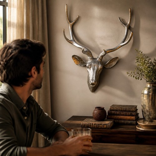 Silver sparkle stag head - sparkle, wall