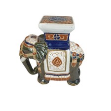 Vintage Ceramic Elephant Jardinière Plant Stand Chinese Asian Oriental Green