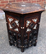 Victorian antique Moorish Syrian mashrabiya inlaid side lamp table Liberty & Co.