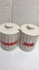 Hornsea vintage  pottery red striped  jam and marmalade pots vgc