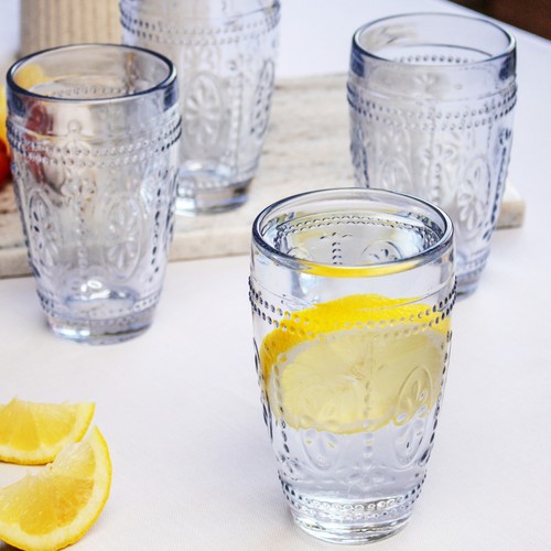 Set blue embossed glass - of,