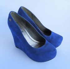 Cobalt Blue Blink Ladies Wedge Shoes 23.5cm (Faux Suede Heels 701169-C-11 37)