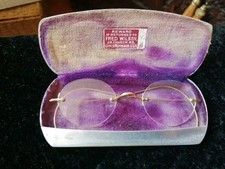 Antique Edwardian Gold Frame Spectacles With Original Metal  Case.