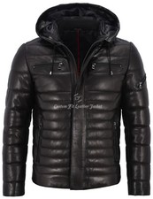 Mens Leather Jacket Puffer