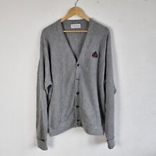 Vintage 80s Izod Cardigan Mens XL Grey Casual Knitted Grunge Oversized Sweater