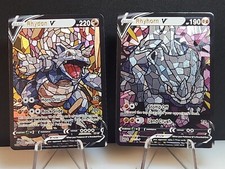 Rhyhorn And  Rhydon CUSTOM Stained Glass Holo Cards -Display Only