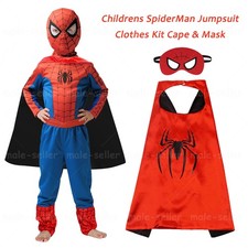 Kids SpiderMan Cosplay Costume Boys Outfit Jumpsuit Fancy Dress Kit Cape & Mask