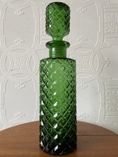 Empoli Style Glass Genie Bottle Decanter Vintage Emerald Green